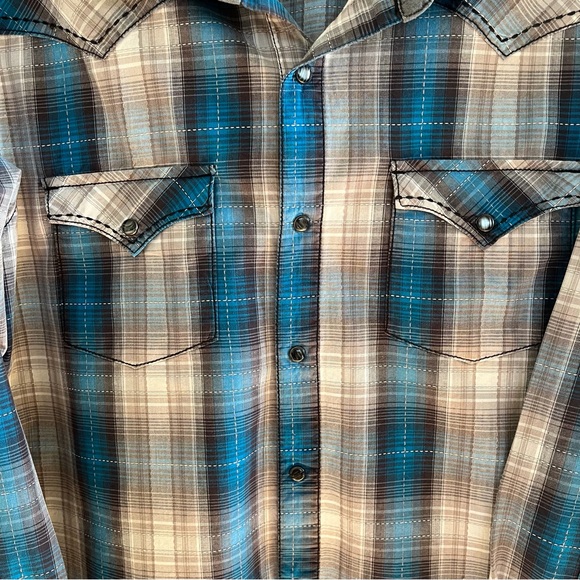 CODY JAMES Western Wear Blue Plaid Pearl Snap  Long Sleeve Shirt Size Medium - Picture 4 of 8